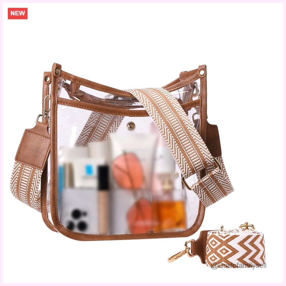 Clear Pu Leather Crossbody Bag With Adjustable Strap, Tsa-Friendly